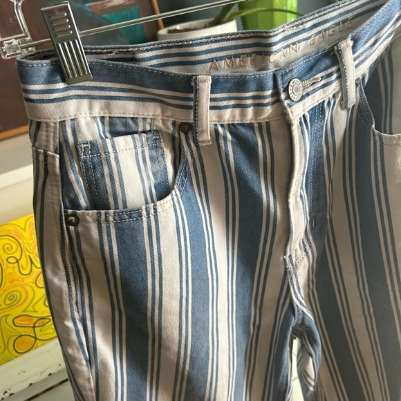 American Eagle Outfitters Blue and White Striped Straight Leg Jeans Size 4 - Picture 12 of 16
